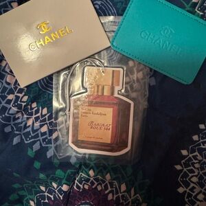 CHANEL mirror cardholder in Tiffany Blue and Barcrat Roue 504 air freshener new
